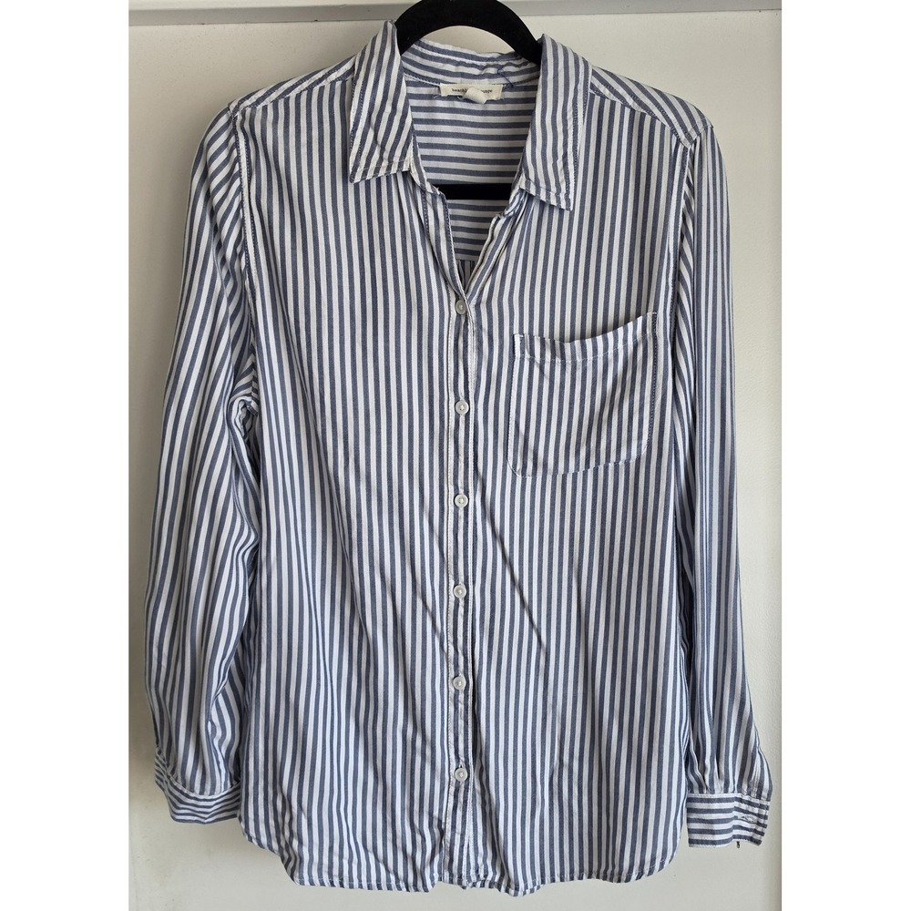 Beachlunchlounge Collection Blouse Women M Blue Striped Long Sleeve Top Shirt